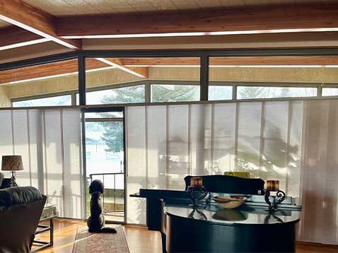 Living room with dog and piano
